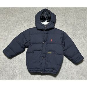 Polo Ralph Lauren Jacket Toddler 3T Blue Down Puffer Water Fowl Feathers Hooded
